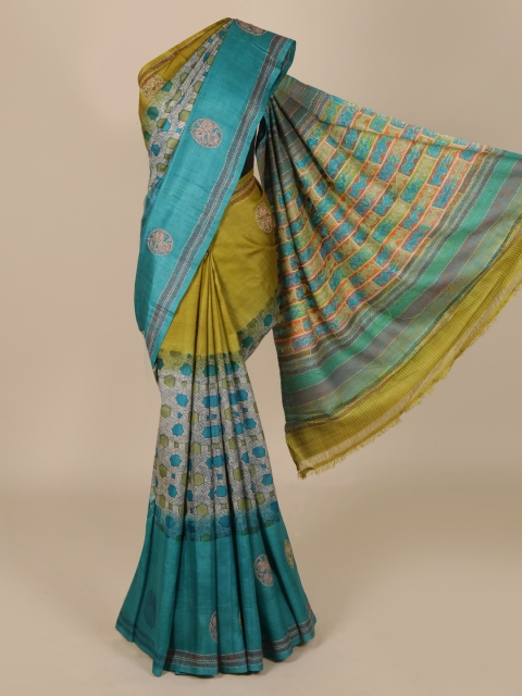

Pothys Blue & Green Jute Silk Checked Saree
