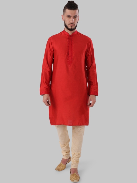

Ethnix by Raymond Men Red Woven Design Straight Kurta
