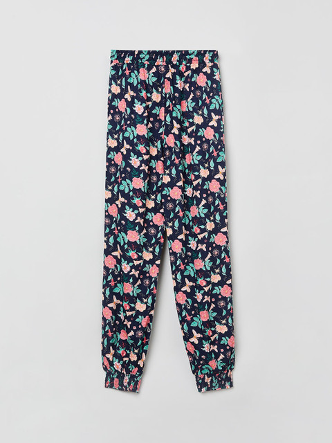 

max Girls Navy Blue & Pink Floral Printed Joggers