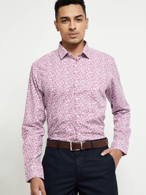 max Men White & Pink Regular Fit Printed Casual Shirt