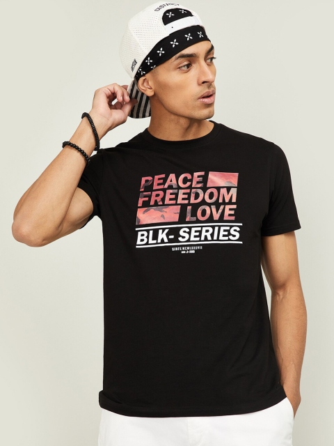 Bossini Men Black Printed Round Neck T-shirt