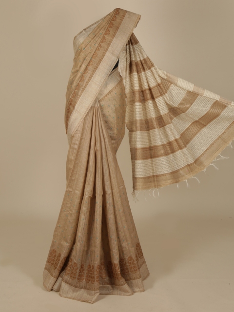 

Pothys Cream Solid Tussar Silk Saree