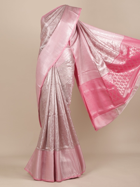 

Pothys Pink & Silver-Toned Tissue Woven Design Saree
