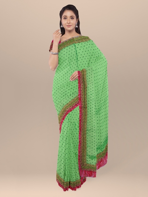 

KLM Fashion Mall Green Printed Poly Chiffon Saree