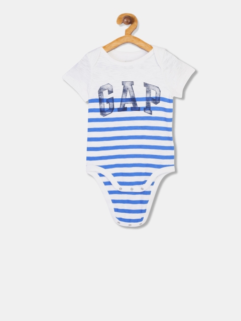 

GAP Infant Boys Blue & White Vintage Logo Striped Bodysuit