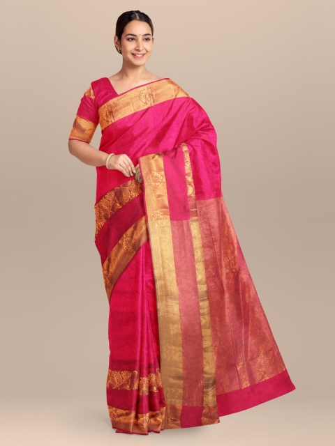

KLM Fashion Mall Pink Woven Design Linen Blend Saree
