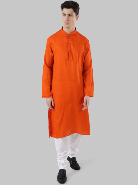 

Ethnix by Raymond Men Orange Embroidered Straight Kurta