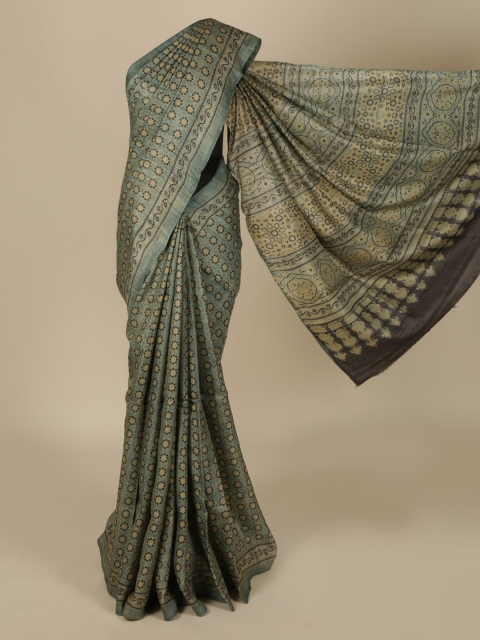 

Pothys Grey Printed Jute Silk Saree