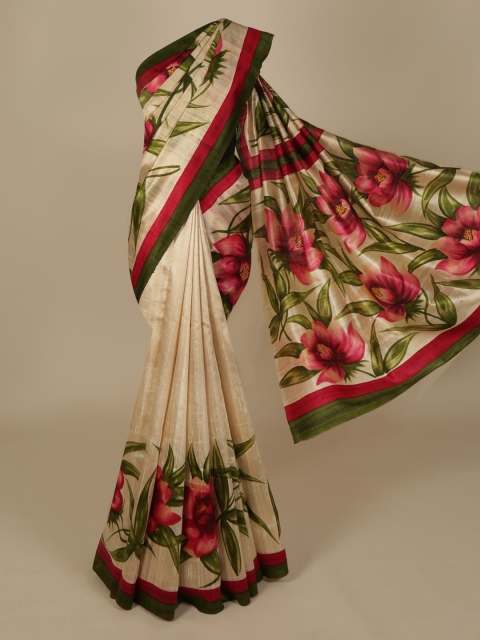 

Pothys Cream-Coloured Printed Saree
