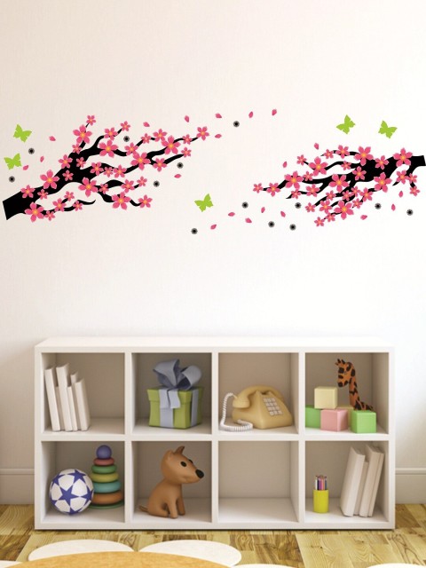 

WALLSTICK Pink & Brown Floral Large Vinyl Wall Sticker