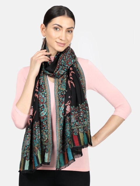 

Monte Carlo Women Black & Blue Woven-Design Stole