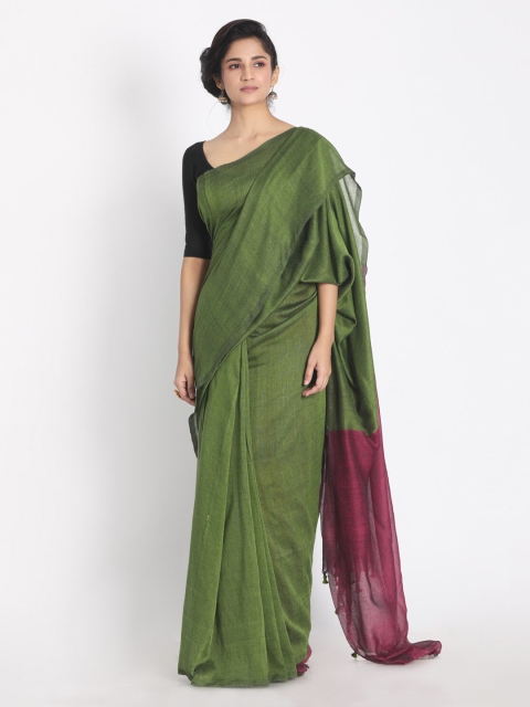 

Aryavart Green & Pink Pure Cotton Colourblocked Pure Cotton Saree