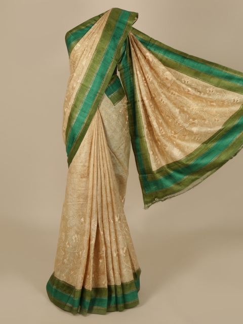 

Pothys Cream-Coloured & Green Jute Silk Woven Design Saree