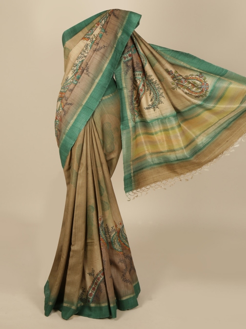 

Pothys Brown & Green Jute Silk Printed Saree
