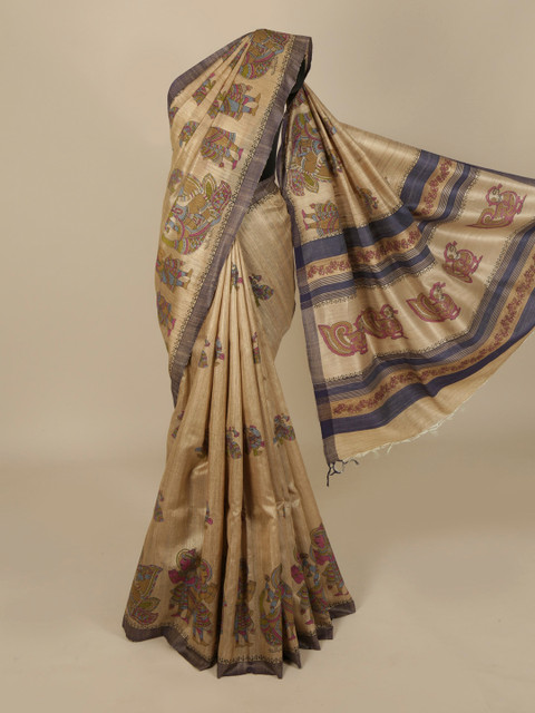 

Pothys Brown Printed Tussar Silk Saree