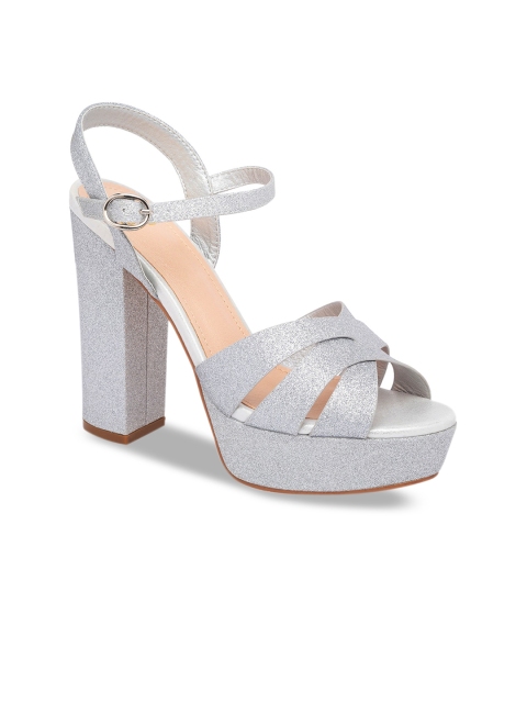 

Sole To Soul Women Silver-Toned Solid Peep Toes