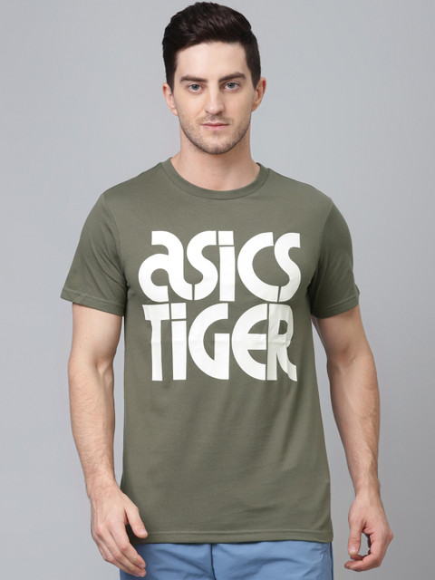 

ASICS Men Green & White Printed Round Neck T-shirt