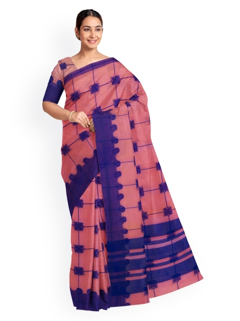 

KLM Fashion Mall Peach-Coloured Checked Saree