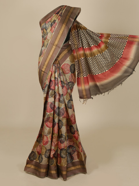 

Pothys Beige & Pink Jute Silk Printed Saree