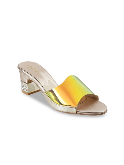

Metro Women Gold-Toned Textured Mules