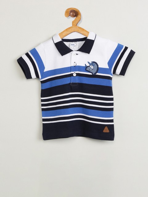 

max Boys White & Blue Striped Polo Collar T-shirt