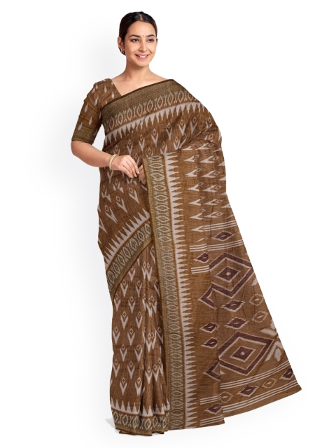 

KLM Fashion Mall Brown Printed Silk Blend Saree