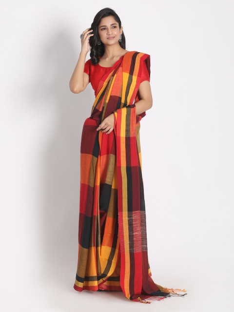 

Aryavart Multicoloured Checked Pure Cotton Saree, Multi