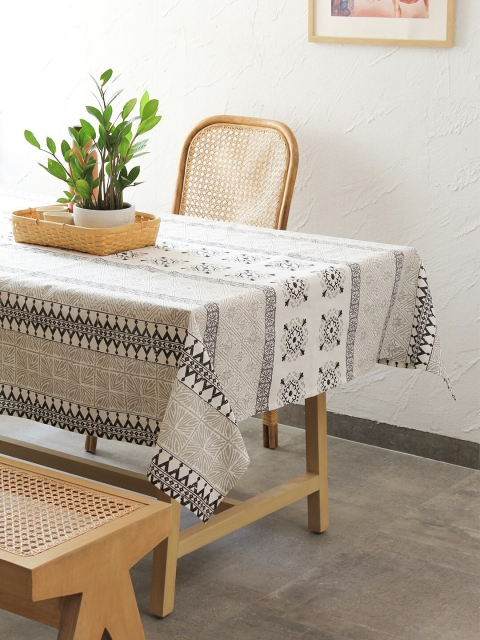 

House This Off-White & Grey Printed Alankaar 6-Seater Rectangular Table Cover