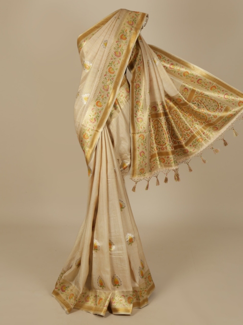 

Pothys Cream-Coloured Embroidered Saree