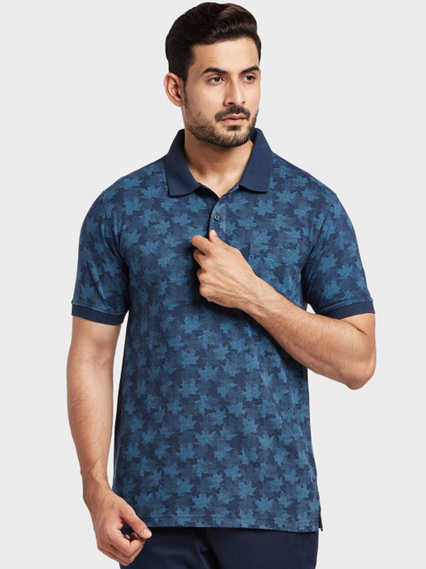

ColorPlus Men Teal Green Printed Polo Collar Slim Fit T-shirt