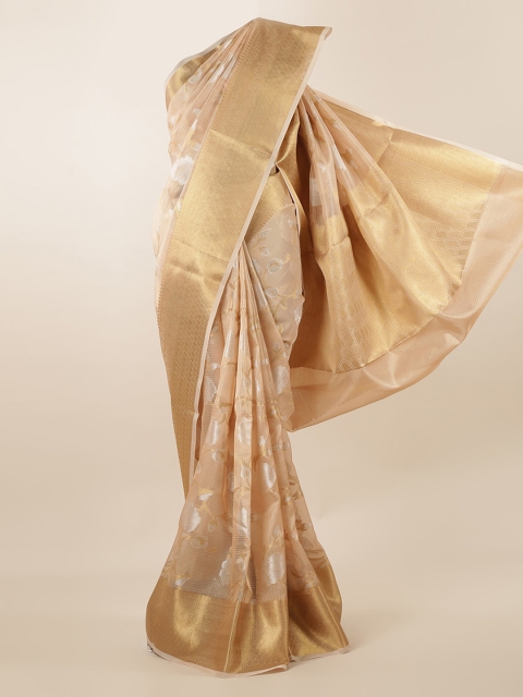 

Pothys Cream-Coloured & Gold-Coloured Supernet Woven Design Saree