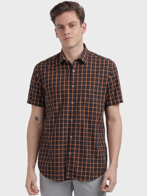 

ColorPlus Men Brown & Orange Tailored Fit Checked Casual Shirt