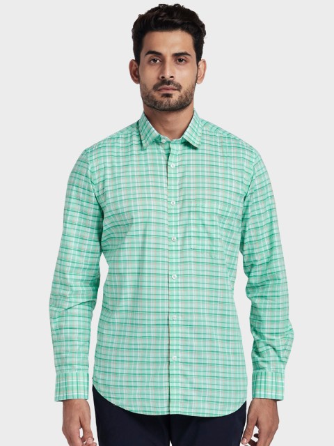 

ColorPlus Men Green & Orange Tailored Fit Checked Casual Shirt