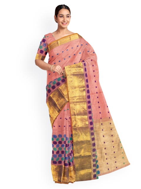 

KLM Fashion Mall Peach-Coloured Woven Design Silk Blend Saree