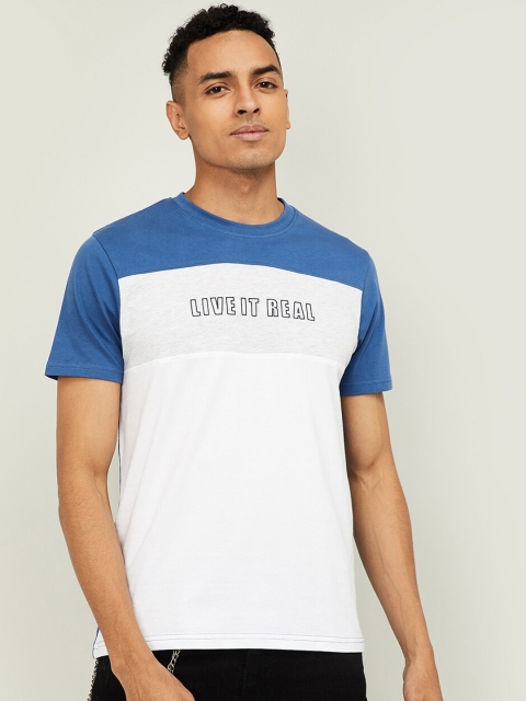

Bossini Men White & Blue Printed Round Neck T-shirt