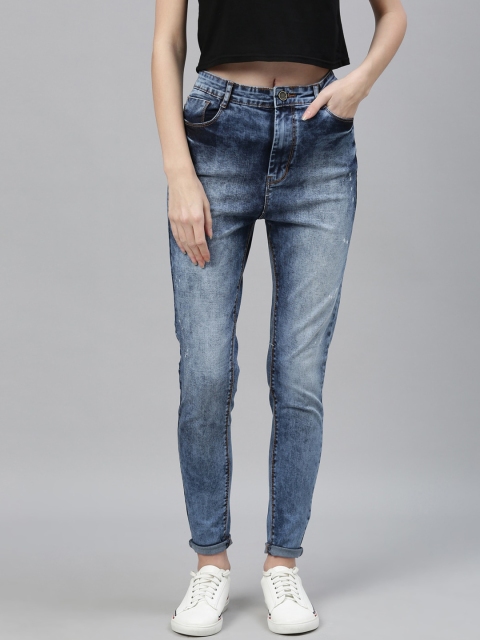 

ZHEIA Women Blue Skinny Fit High-Rise Low Distress Jeans
