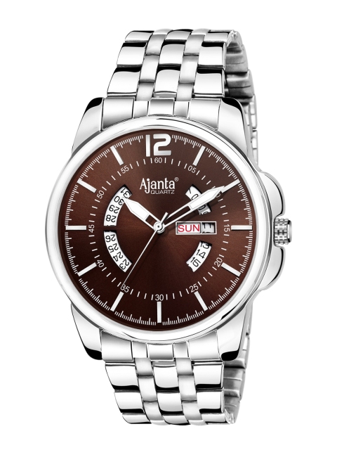 Ajanta Men Silver-Toned & Brown Analogue Watch AWC048MSG/2/BRS/SL/SS