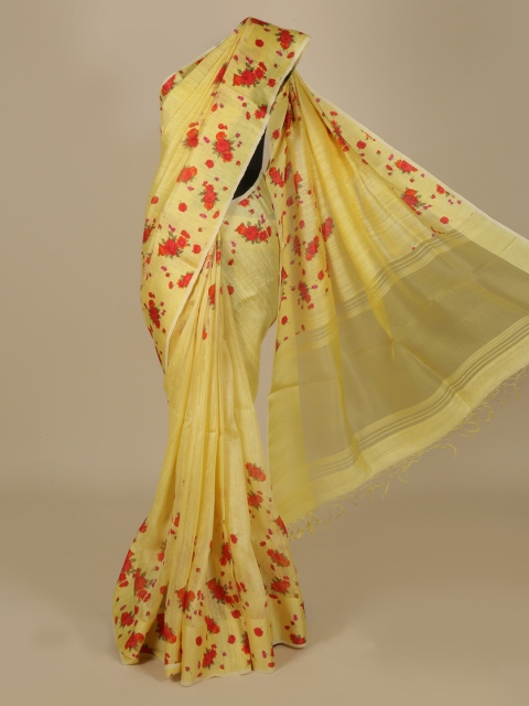 

Pothys Yellow Floral Print Tussar Saree