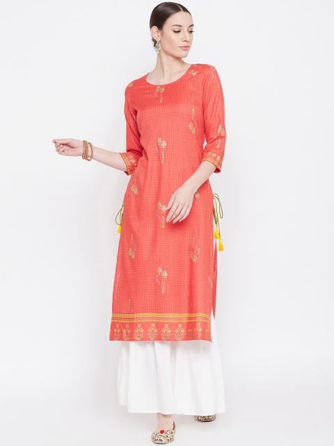 

Desi Rang Women Coral & White Embroidered Kurta with Palazzos