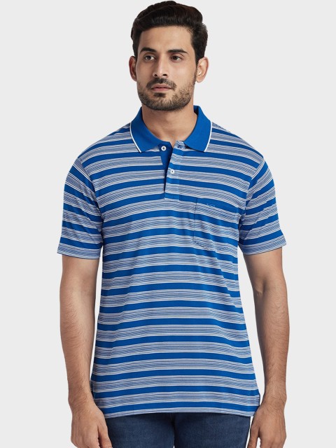

ColorPlus Men Blue Striped Polo Collar T-shirt