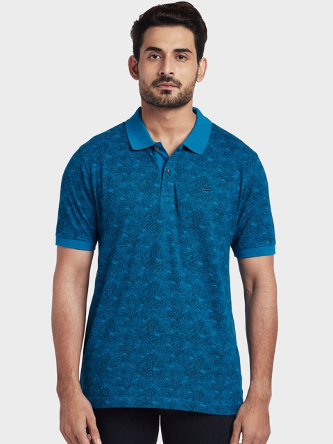 

ColorPlus Men Blue Self Design Polo Collar T-shirt