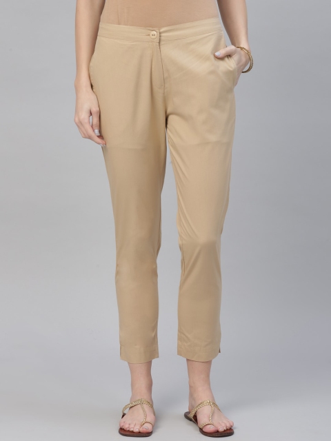 

Libas Women Beige Regular Fit Solid Cigarette Trousers