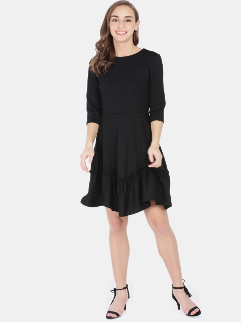 

GAP Women Black Long Sleeve Ruffle-Hem Dress in Ponte
