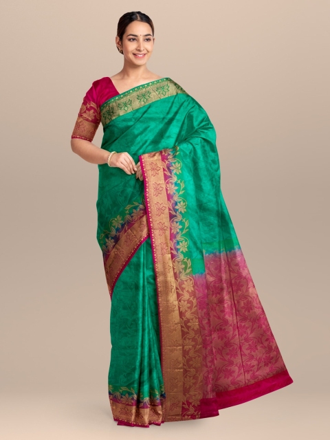 

KLM Fashion Mall Green & Pink Linen Blend Printed Saree