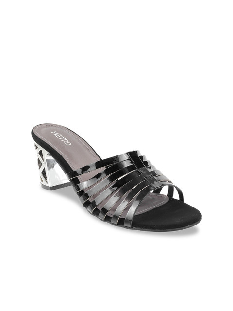 

Metro Women Black Embellished Block Heels