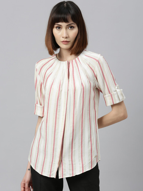 

Park Avenue Woman Beige & Pink Striped Top