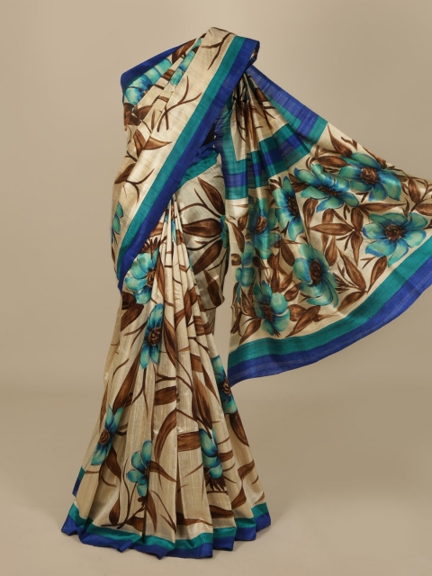

Pothys Cream & Brown Floral Printed Saree