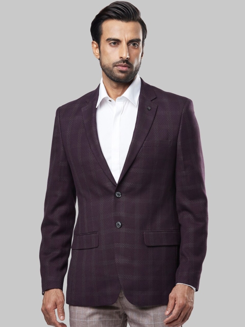 

Raymond Men Purple & Grey Checked Single-Breasted Blazer