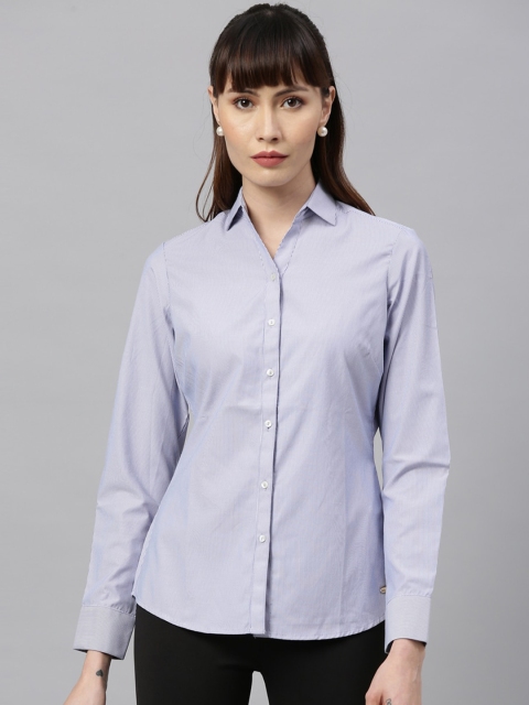

Park Avenue Woman Blue Regular Fit Striped Casual Shirt