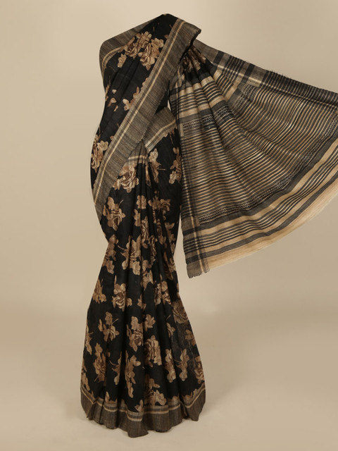 

Pothys Black Printed Jute Silk Saree